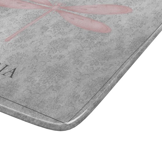 Rosa Dragonfly Damask Schneidebrett (Ecke)