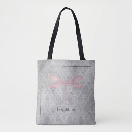 Rosa Dragonfly Damask Tasche (Vorderseite)