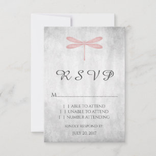 Rosa Dragonfly-Hochzeitkarte RSVP Karte