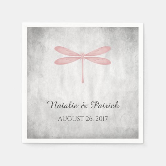 Rosa Dragonfly Hochzeitspapier Napkins Serviette (Vorderseite)