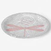 Rosa Dragonfly-Hochzeitspapier Pappteller (Schrägansicht)