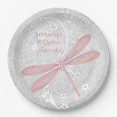 Rosa Dragonfly-Hochzeitspapier Pappteller (Vorderseite)