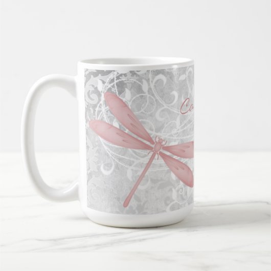 Rosa Dragonfly Personalisiert Kaffee Tasse (Links)
