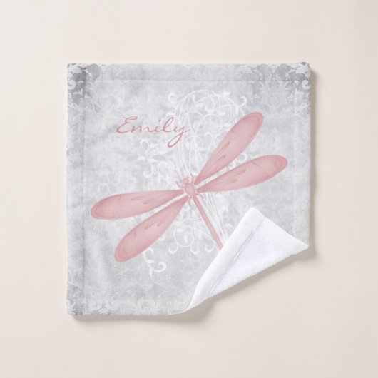 Rosa Dragonfly Personalisiertes Badetuch Set (Waschlappen)