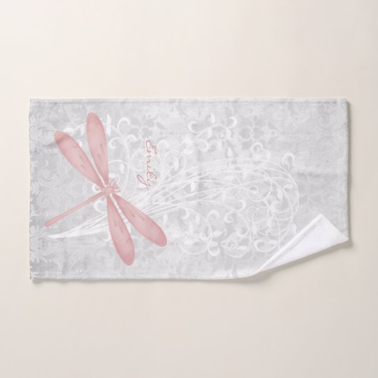 Rosa Dragonfly Personalisiertes Badetuch Set (Handtuch)