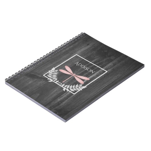 Rosa Dragonfly Rustikales Personalisiertes Noteboo Notizblock (Linke Seite)
