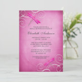 Rosa Dragonfly-Wirbel-Brautparty Einladung (Stehend Vorderseite)