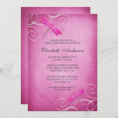 Rosa Dragonfly-Wirbel-Brautparty Einladung (Vorne/Hinten)