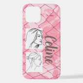 Rosa Drahtnetzhintergrund/bearbeitbare Fotos/Name iPhone Hülle (Rückseite)