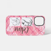 Rosa Drahtnetzhintergrund/bearbeitbare Fotos/Name iPhone Hülle (Rückseite (Horizontal))
