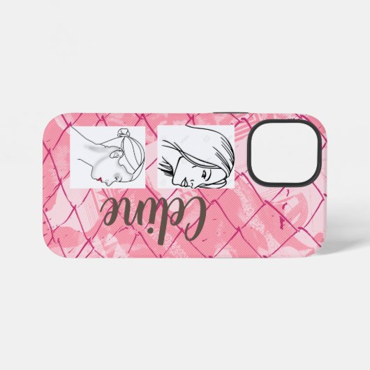 Rosa Drahtnetzhintergrund/bearbeitbare Fotos/Name iPhone Hülle (Rückseite (Horizontal))