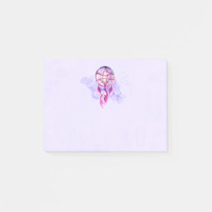 Rosa Dreamcatcher auf dem Lila Spritzer Post-it Klebezettel