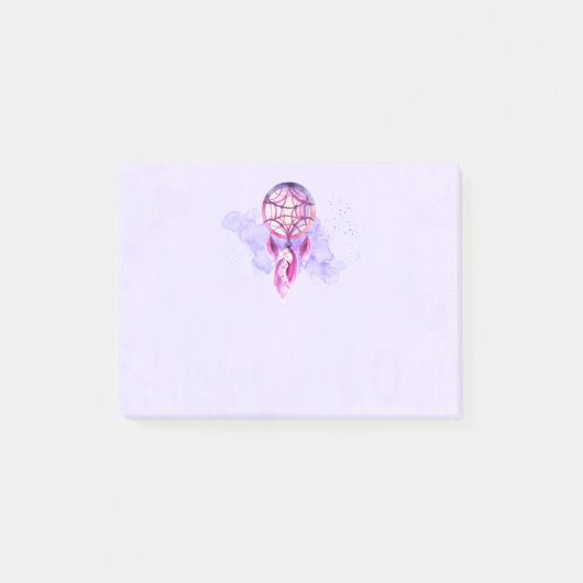 Rosa Dreamcatcher auf dem Lila Spritzer Post-it Klebezettel (Vorderseite)