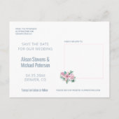 Rosa Drehbuch Frühling Blumenzelt Foto rett Datum Ankündigungspostkarte (Rückseite)