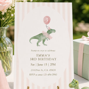Rosa Drei Rex Dinosaurier Ballon Dritter Geburtsta Einladung