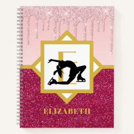 Rosa Drilling Glitzer Abbildung Skater Ice Dancer Notizblock