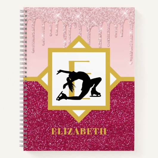 Rosa Drilling Glitzer Abbildung Skater Ice Dancer Notizblock (Vorderseite)