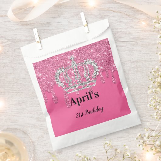 Rosa Drilling-Glitzer | Silberkrone Geburtstag Geschenktütchen (Ausgeschnitten)