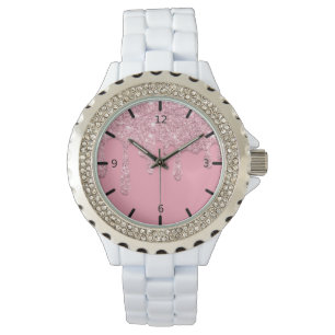 Rosa Drilling Glitzer Watch Armbanduhr