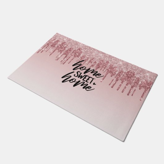 Rosa Drilling-Glitzer | Zuhause Sweet Zuhause Fußmatte (Schrägansicht)