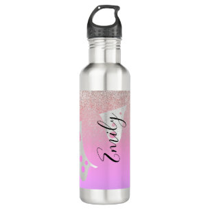 Rosa Drilling-Glitzern Mit Monogramm Name Edelstahlflasche