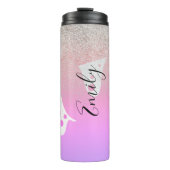 Rosa Drilling-Glitzern Mit Monogramm Name Thermosbecher (Vorderseite)