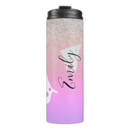 Rosa Drilling-Glitzern Mit Monogramm Name Thermosbecher