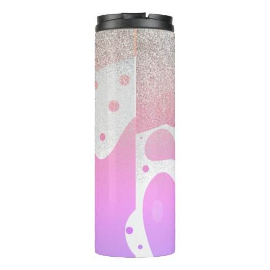 Rosa Drilling-Glitzern Mit Monogramm Name Thermosbecher (Rückseite)