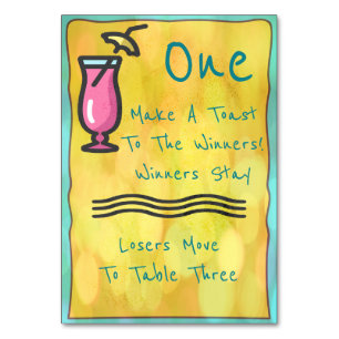 Rosa Drink Bunco Tischkarte Nr. 1 Tischnummer