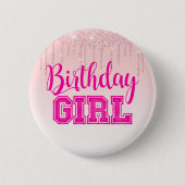 Rosa Driving Glitzer/BIRTHDAY MIRL Button (Vorderseite)