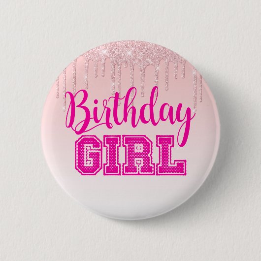Rosa Driving Glitzer/BIRTHDAY MIRL Button (Vorderseite)