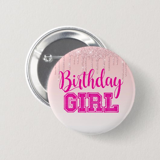 Rosa Driving Glitzer/BIRTHDAY MIRL Button (Vorne & Hinten)