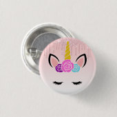 Rosa Driving Glitzer Bloral Unicoron Button (Vorne & Hinten)