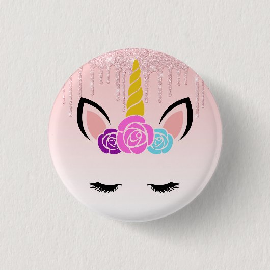 Rosa Driving Glitzer Bloral Unicoron Button (Vorderseite)