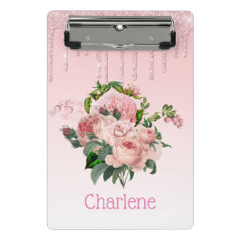 Rosa Driving Glitzer Blush Pink Bläschen Blumenstr Mini Klemmbrett