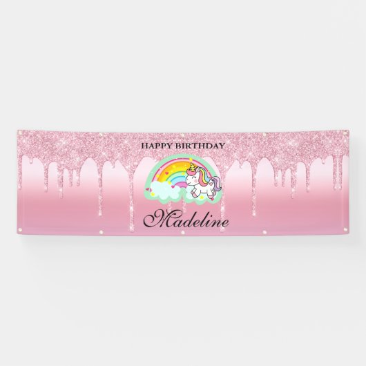 Rosa Driving Glitzer Unicorn Banner (Horizontal)
