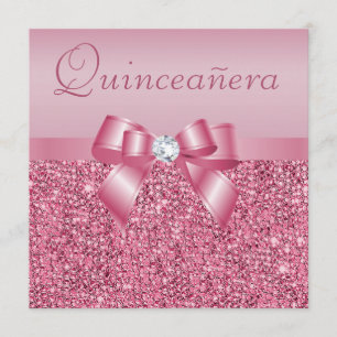 Rosa DruckPaillette u. Bogen Quinceanera Einladung