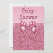 Rosa DruckPaillette und Bogen-Mädchen-Babyparty Einladung (Vorderseite)