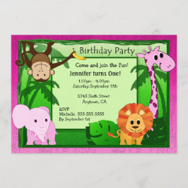 Rosa Dschungel Thema Kindergeburtstag Party Einlad Einladung