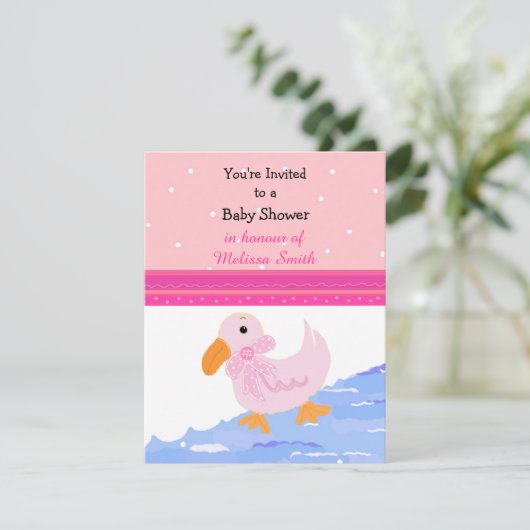 Rosa Ducky Baby Duwer Einladung (Stehend Vorderseite)