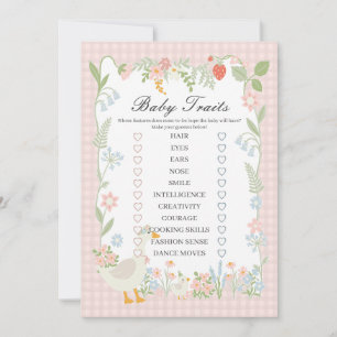 Rosa Dummer Gänsespiel Floral Gingham Baby Traits Einladung