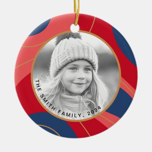 Rosa dunkelblaue Retro-Weihnachtslieder Foto Keramik Ornament (Vorne)