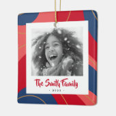 Rosa dunkelblaues Retro Weihnachtsgebäck Foto Keramikornament (Links)