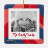 Rosa dunkelblaues Retro Weihnachtsgebäck Foto Keramikornament (Rückseite)