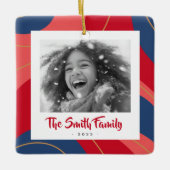 Rosa dunkelblaues Retro Weihnachtsgebäck Foto Keramikornament (Vorderseite)