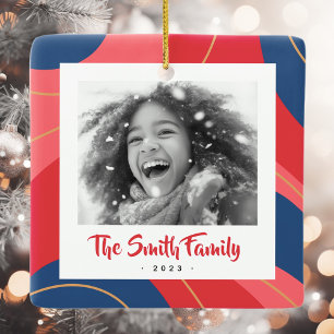 Rosa dunkelblaues Retro Weihnachtsgebäck Foto Keramikornament