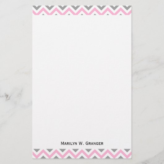 Rosa, dunkelgrau, großes Zickzack ZigZag-Muster Briefpapier (Vorderseite)