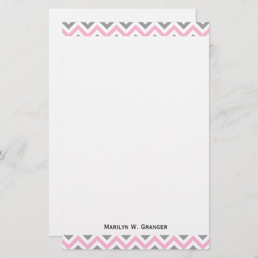 Rosa, dunkelgrau, großes Zickzack ZigZag-Muster Briefpapier (Vorne/Hinten)