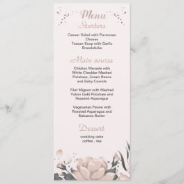 Rosa dunkelgraue Blume botanische Hochzeit Menükarte