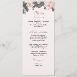 Rosa dunkelgraue Blume botanische Hochzeit Menükarte